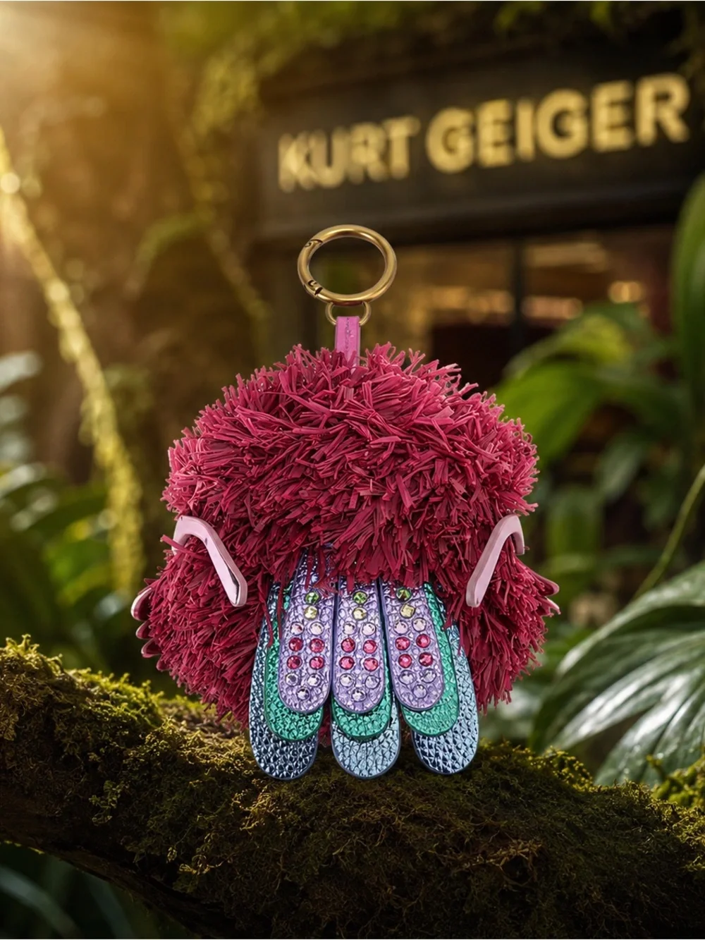 Kurt Geiger Pink Feathered Bird Charm with Crystal-Trim Sunglasses